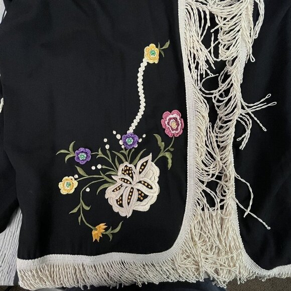 Lacy Afternoon by Shell Kepler Cardigan Black Floral Fringe Womens Large Vintage - Picture 9 of 12